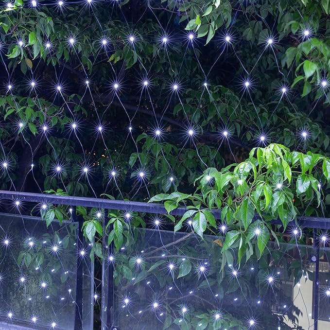 AWQ 200 LED 9.8ft x 6.6ft String Lights Net Mesh Lights Christmas Net Lights 8 Modes for Christmas Wedding Party Home Garden Lawn Bushes Bedroom Indoor Outdoor Decor (9.8ft x 6.6ft, White)
