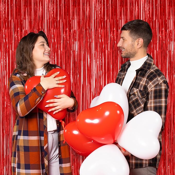 2 Pack Red Tinsel Backdrop, 3.28 FT x 7.05 FT Fringe Curtains, Red Foil Tinsel Party Streamer Backdrop Curtains, Wedding Photo Backdrop Party Decorations for Wedding Anniversaries