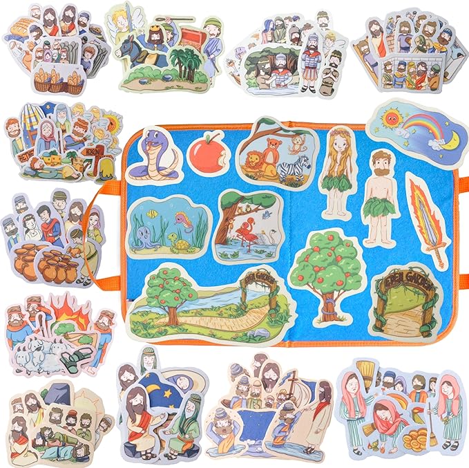 CHEFAN 12 Pack Felt Board Bible Stories Pieces，Flannel Board Stories for Preschool Activities Included a Felt Bag