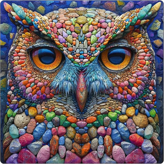 Wooden Jigsaw Puzzle for Adults and Kids Unique Shape Wood Colorful Beautiful Box Fun Challenge Brain Health Family Game Creative Gift for Friends Rompecabezas Madera(Stone Owl 200pcs)