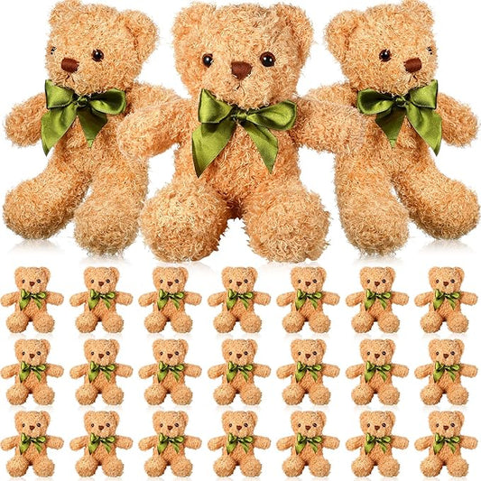 HyDren 24 Pcs Bear Stuffed Animals Bulk Cute Bear Plush Doll for Kids 10 Inch Children's Sleeping and Playing Toy Preschool Animals with Bow for Baby Shower Wedding Graduation Birthday Party
