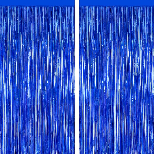 2 PCS Tinsel Backdrop, 3.28 FT x 7.05 FT Dark Blue Backdrop Curtains, Metallic Passover Fringe Curtains Party Streamer, Navy Blue Party Decorations Photo Props