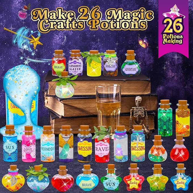 Fairy Magic Potions Kit for Kids, Upgraded 26 DIY Mixed Magic Wizard Potion Bottles, Mystery Potions Craft Kit, Christmas Decorations Birthday Gifts for Age 6 7 8 9 10+ Year Old Girls Boys