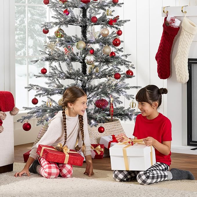 Best Choice Products Pre-Lit Sparse Christmas Tree 4.5ft Artificial Flocked Pine Holiday Décor Aspen Noble Fir White & Multicolor LED Lights- Black