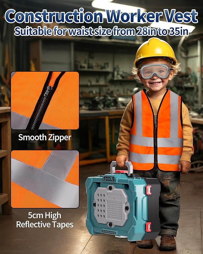 Deejoy Kids Tool Bench with Realistic Tools and Electric Drill, 79 Pcs Realistic Toy Tools with Clothes, Toddler Tool Bench Learning Gift for Boys & Girls Age 3-5 (Green) 32x26.6x14.4 in