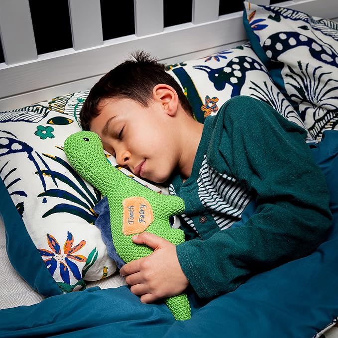 Maison Chic Danny The Dinosaur Tooth Fairy Pillow for Boys – Plush Green Dinosaur with Tooth Pocket for Boys and Girls