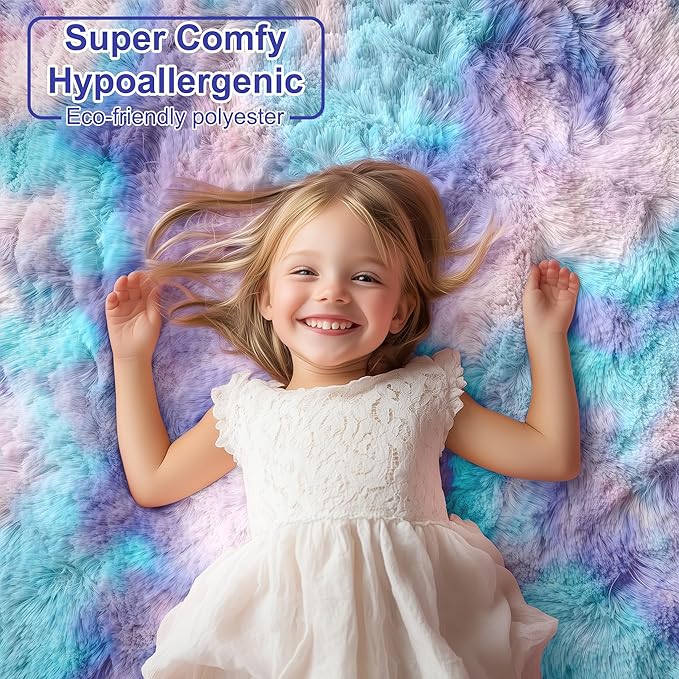 PAGISOFE Soft Purple Rainbow Rugs for Living Room, Fluffy 5x7 Area Rug, PlushCute Kawaii Rug for Bedroom Kids Room Baby Nursery, Girls Room Decor Mermaid Rugs Fuzzy Fur Pastel Carpet, Cozy Cloud Rug