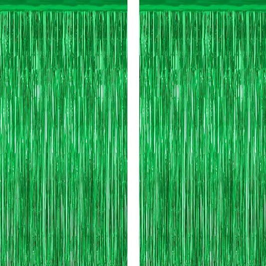 2 Pack Tinsel Backdrop, 3.28 FT x 7.05 FT Green Party Decorations, Metallic Football Backdrop Curtains Tinsel Curtains Streamer Backdrop, Party Supplies Wall Decor for Football Party Birthday