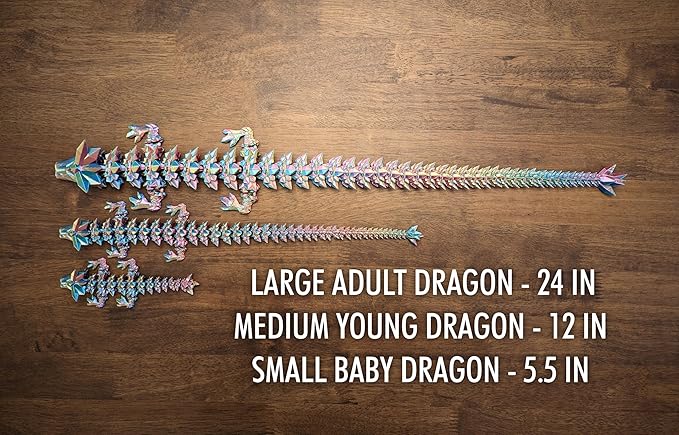 Medium 12" Articulated Crystal Dragon - Multi Color 3D Printed Plastic Dragon Figure - Rainbow Pearlescent Colors - Interlocked Body Segments and Legs (Medium 12", Pastel Rainbow)