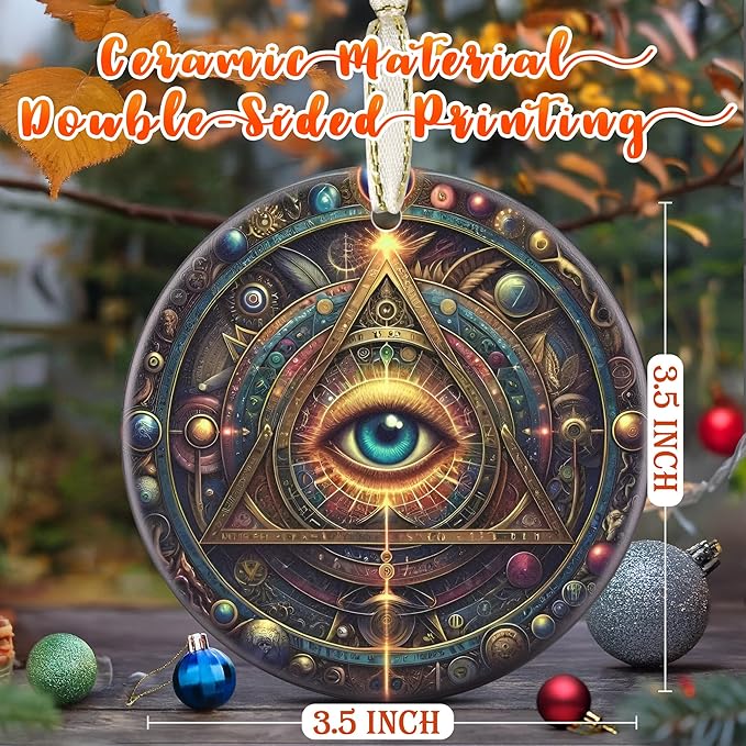 3.5 Inch Ceramic Christmas Tree Ornament, Wisdom Eye Christmas Ornaments, Heirloom Keepsake, Gift Exchange, Gift Idea, Bauble Present