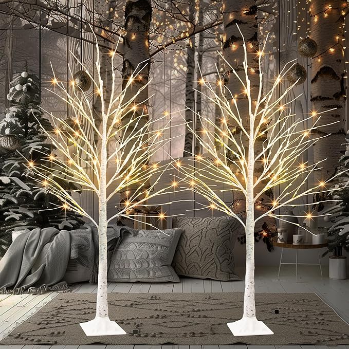 TW SHINE 144 LED Lighted Birch Tree, 6 FT Pre-lit Artificial Christmas Trees for Thanksgiving Christmas Decorations Indoor Home Bedroom Outdoor Festival Wedding Party, Warm White