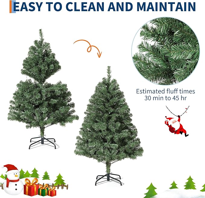 4.5ft Artificial Christmas Tree, Premium Spruce Hinge Material, Holiday Christmas Tree with Metal Hinges and Collapsible Base for Home Gatherings and Office Decorations