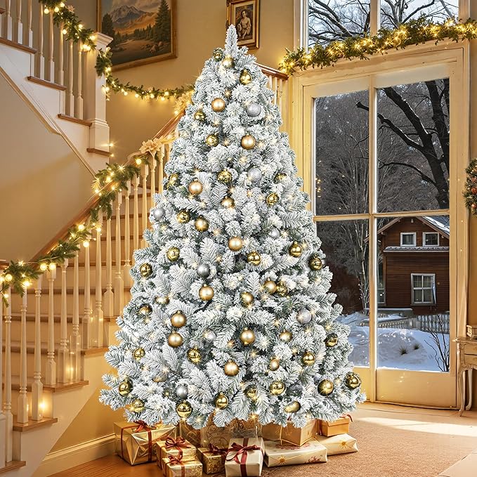 HOLLO STAR 7.5 ft Flocked Prelit Christmas Tree with 503 LED Lights, App Control, Artificial Christmas Tree, Multi-Color RGBW Lights, 1355 Branch Tips, Snow Xmas Tree, for Home, Party