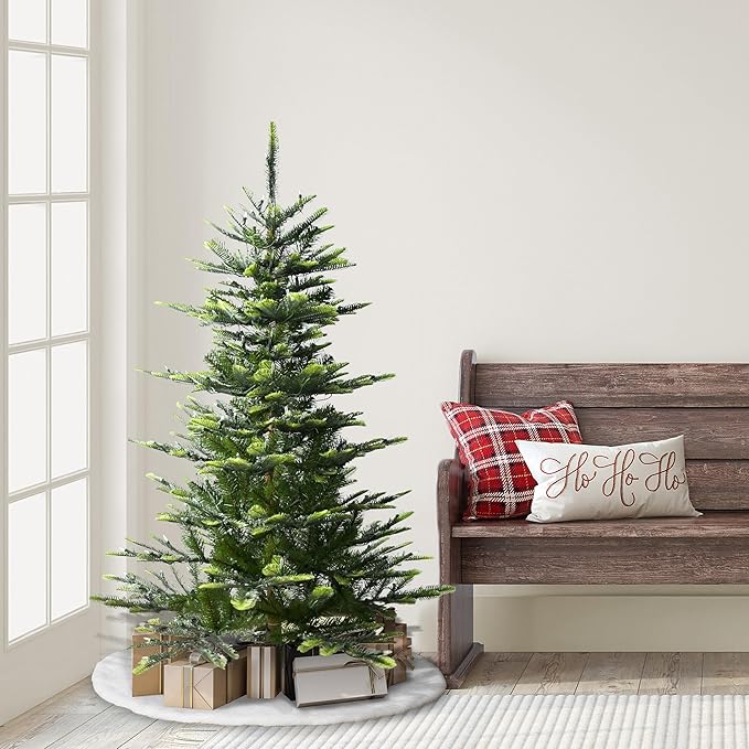 Puleo International 4.5ft Pre-Lit Aspen Fir Artificial Christmas Tree with 250 Clear Lights, 411 Realistic Dense Branch Tips, Easy Setup Artificial Trees with Sturdy Metal Stand