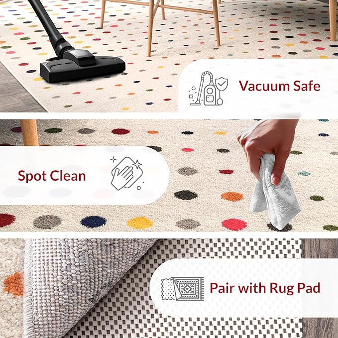 nuLOOM Dorie Polka Dot 8x10 Area Rug for Living Room Bedroom Dining Room Kitchen, Multicolor/Ivory