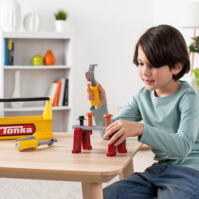 Tonka Tough Builders, Tough Toolbox Set, Tools playset– Made with Sturdy Plastic, Boys and Girls, Toddlers Ages 3+, Role Play Sets, Toddlers, Birthday Gift, Christmas, Holiday