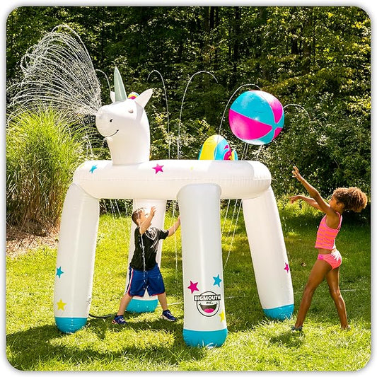 BigMouth Inc. Giant Inflatable Unicorn Ring Sprinkler, Fun Summer Backyard Water Games & Splash Toy for Kids, 6 Feet Tall