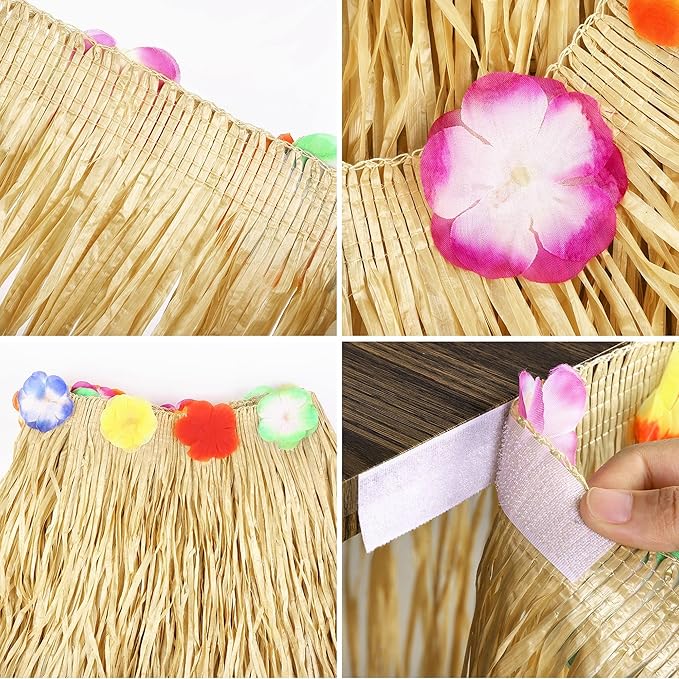 Fovths 16 Pack Luau Grass Table Skirt Natural 9 Feet x 29.5 Inch Hawaiian Table Skirt for Tropical Hawaiian Party Decorations Luau Party Costume Party, Straw Yellow