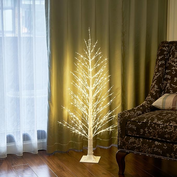 BAOLITVINE Lighted White Alpine Tree 4FT Christmas Tree 450 LED Warm White Lights, Twig Tree with Lights for Home Thanksgiving Christmas Festival Party Indoor Outdoor