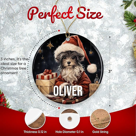 Miniature Schnazuer Personalized Dog Ornament - Pet Ornament for Christmas Tree - 3" Round Ceramic - Printed in USA - Choose from 200 Breeds - Dog Mom - Dog Dad - Xmas Decoration DOG0144