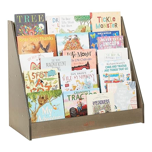 ECR4Kids Single-Sided Book Display, Classroom Bookshelf, Grey Wash