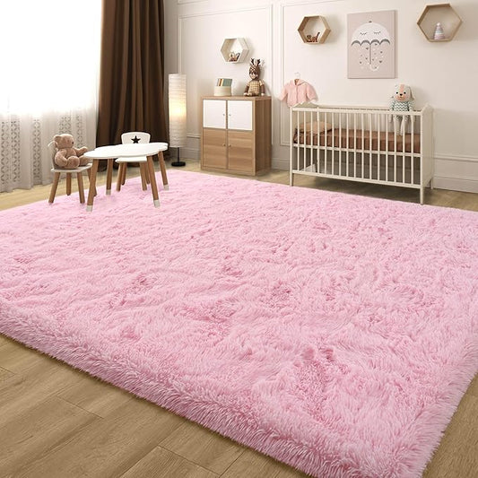 6x9 Pink Fluffy Rug for Girls Bedroom Soft Carpet, Large Cute Pink Fuzzy Shag Furry Area Rugs for Classroom Living Room Nursery Dorm Baby Kids Room Home Decor, Modern Indoor Non Slip Rug