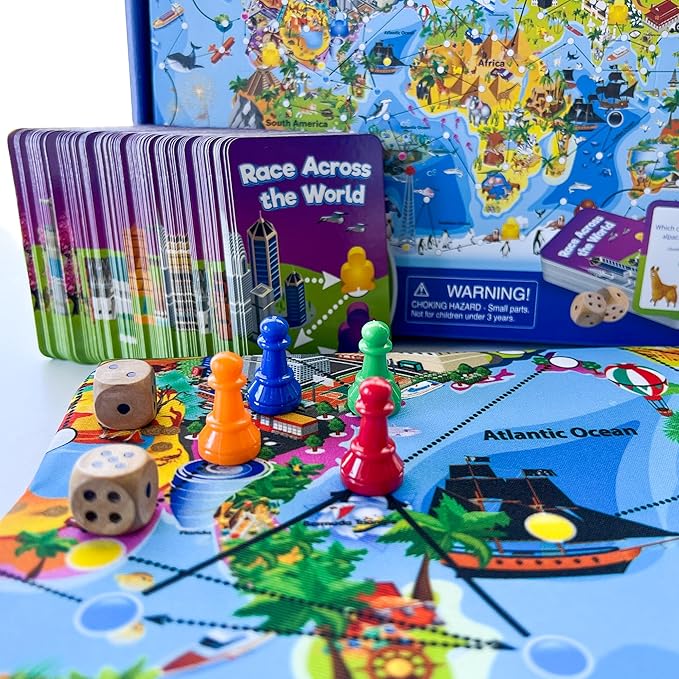 QUOKKA Board Game 1 to 10 Players - Learning, Educational - Geography, World - 100 Question Cards, Top Facts - Indoor, Outdoor - Kids, Teens, Adults, Family