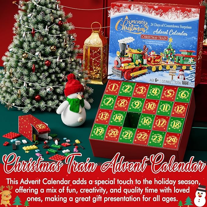 Advent Calendar 2025 Christmas Gifts for Kids Adults Teens, Christmas Train Building Blocks Holiday Gifts New Year Gift Box with Tree Santa Nutcracker Toys Set for Boys Girls Women Men Age 6+