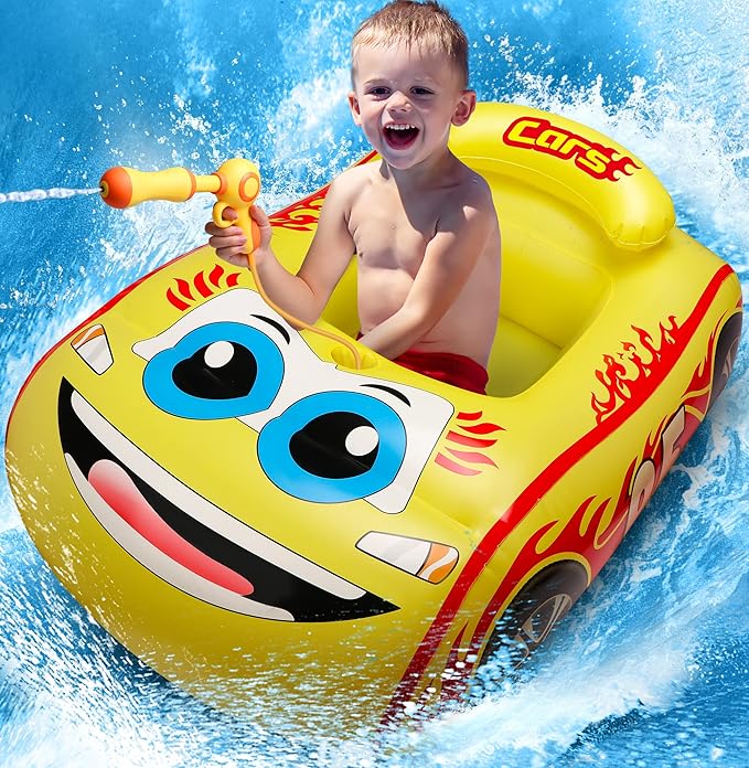 HopeRock Kids Pool Float with Water Gun,Inflatable Ride-on Swimming Pool Toy for Boys Aged 3-8 Years, Toddlers Pool Float Perfect for Summer Fun-Pool Float Kids, Ride-on Swimming Pool Toys（Yellow）