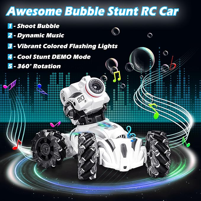 4 Head RC Tank Cars That Shoots Nerf Bullets, Bubble, Spray, Nerf Tank Remote Control Car for Boys 6 7 8 9 10 11 12 Year Old, RC Stunt Car Chase Light Control, LED Light, Music, Kids Toy Gift
