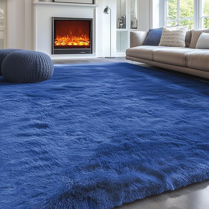 PAGISOFE Navy Blue Rug 5x8 Ft Fluffy Shag Rugs for Living Room Soft Shaggy Machine Washable Large Rugs for Kids Room Carpet Nursery Floor Boys Room Dorm Rug Kid Playroom Navy Area Rug Teen Home Decor