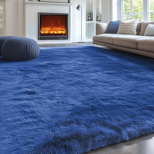 PAGISOFE Navy Blue Rug 5x8 Ft Fluffy Shag Rugs for Living Room Soft Shaggy Machine Washable Large Rugs for Kids Room Carpet Nursery Floor Boys Room Dorm Rug Kid Playroom Navy Area Rug Teen Home Decor