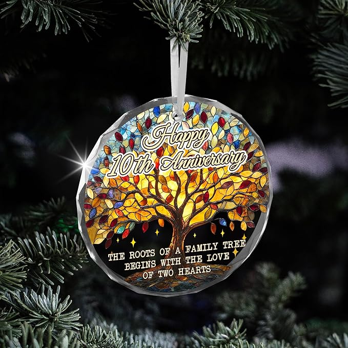 10th Christmas Anniversary Wedding Gifts for Couples - Glass Christmas Ornaments 2025 for Tree Decorations - Anniversary Wedding Gifts for Women Men Him Her Husband Wife Parents Grandparents