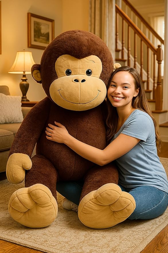 Big Plush Giant Stuffed Monkey - Large 4-Foot Extra-Soft Jumbo Plush Animal - 48 Inches / 122 Centimeters - Huge-Sized Gigantic Animals - Oversized Monkeys - Hug This Full-Size Pet Ape