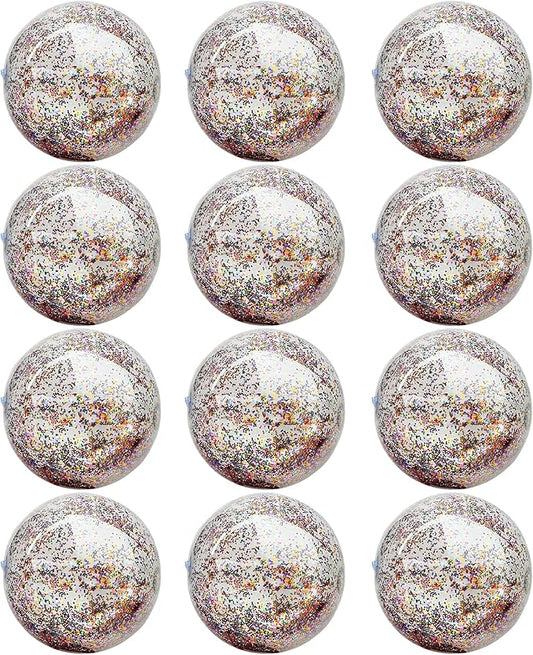12 Pack Inflatable Beach Balls Bulk 16" Glitters Pool Toys Balls for Pool, Beach, Summer Pool Party - Swimming Pool Game Water Beach Toys Kid Party Favor Decorations Summer Blow Up Beach Ball