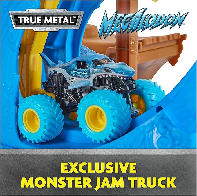 Monster Jam, Megalodon Loop of Doom Stunt Playset with Exclusive 1:64 Scale Die-Cast Monster Truck for Kids Toys for Boys Ages 3 4 5 6 and Up
