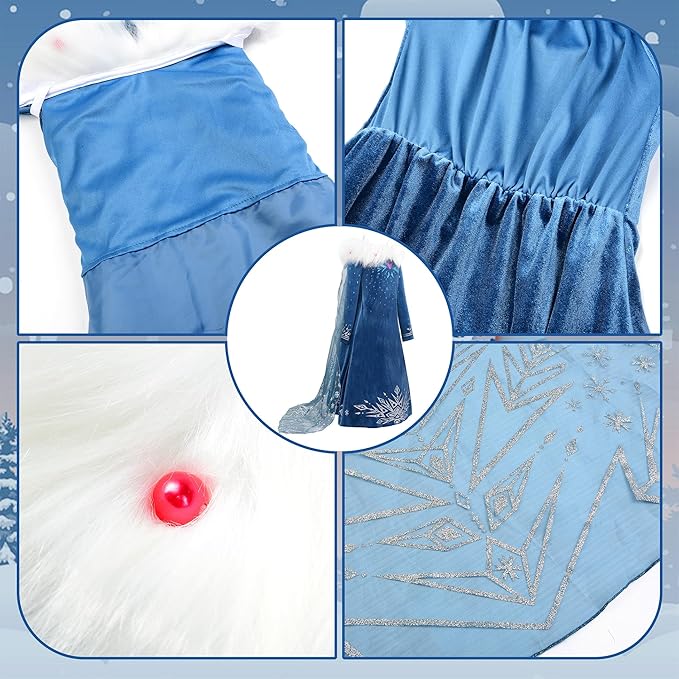 Princess Costume for Girls Halloween Dress Snow Cosplay Christmas Birthday Party Dress Up Outfit Blue