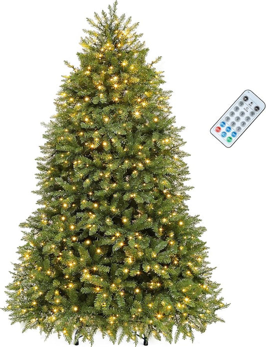 YITAHOME 6ft Prelit Green Artificial Christmas Tree with Remote Control, Pre-Lit Christmas Tree with Multicolor Lights and 11 Light-Modes, Green Bell