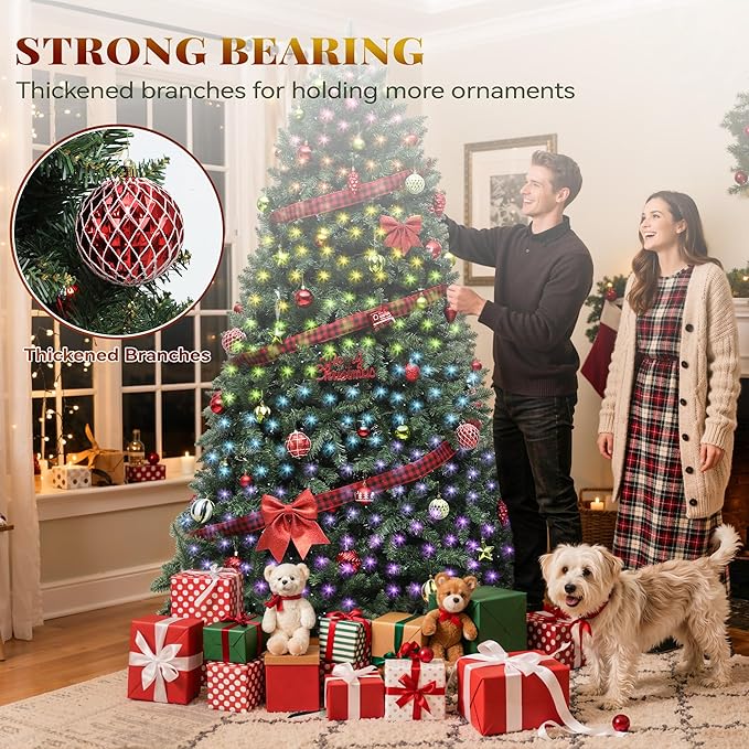 YITAHOME Prelit Green Christmas Tree 6ft w/Remote & RGB Smart Control, Artificial Hinged Color Changing Christmas Tree with 300 UL Listed Lights, APP Control, Timers, Music Sync for Home Decoration