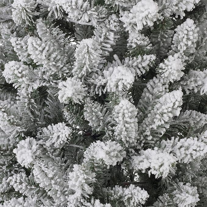 Glitzhome 11ft Pre-Lit Flocked Artificial Christmas Tree Slim Fir Tree Lighted Hinged Holiday Xmas Tree with 950 Lights Foldable Base for Home Office Party Decoration