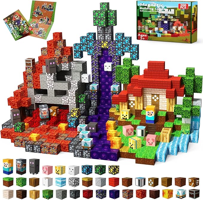 200 PCS Magnetic Blocks - Magnet Tiles Toys for Kids, Boys and Girls, Magnetic Building Blocks Cubes, Stacking Magnets for Kids, Birthday Gifts for Boys and Girls Age 3+ Years Old