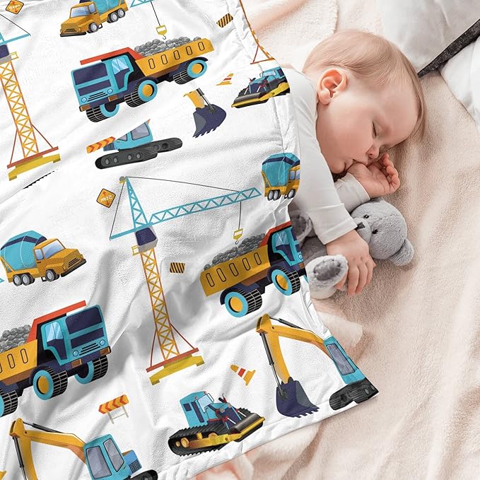 Construction Truck Blanket Boys Excavator Plush Throw Blanket Soft Fuzzy Flannel Tractor Blanket for Bed Couch Sofa Decor Blankets Trucks Car Lover Toddler Kids Blankets Gifts 60"x50"