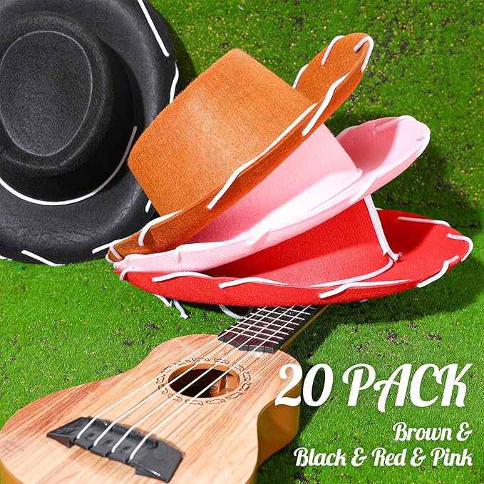 20 Pcs Children's Cowboy Hats Kids Party Cowboy Cowgirl Felt Hats for Western Halloween Birthday Costume(Brown, Black, Red, Pink)