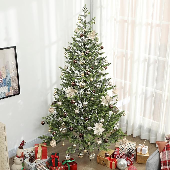 HOMCOM 7.5ft Artificial Christmas Tree, Sparse Realistic Cedar Tree with 2901 Tips, Easy Assembly, Hinged Xmas Tree for Home Office Holiday, Green