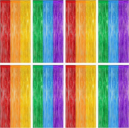 8 Pack Rainbow Backdrop, 3.28 FT x 7.05 FT Backdrop Curtains, Metallic Fringe Curtains Tinsel Bakdrop Party Streamer, Wedding Decor Rainbow Party Decorations Pride Photo Booth Props