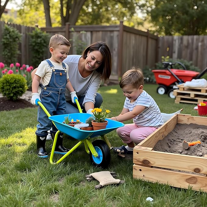 G & F Products Kids Metal Wheelbarrow – Child-Sized, Durable Metal Construction with Sturdy Wheel, Easy Assembly, Ideal for Outdoor Play, Gardening Fun, Backyard Activities & Toddler-Friendly Design