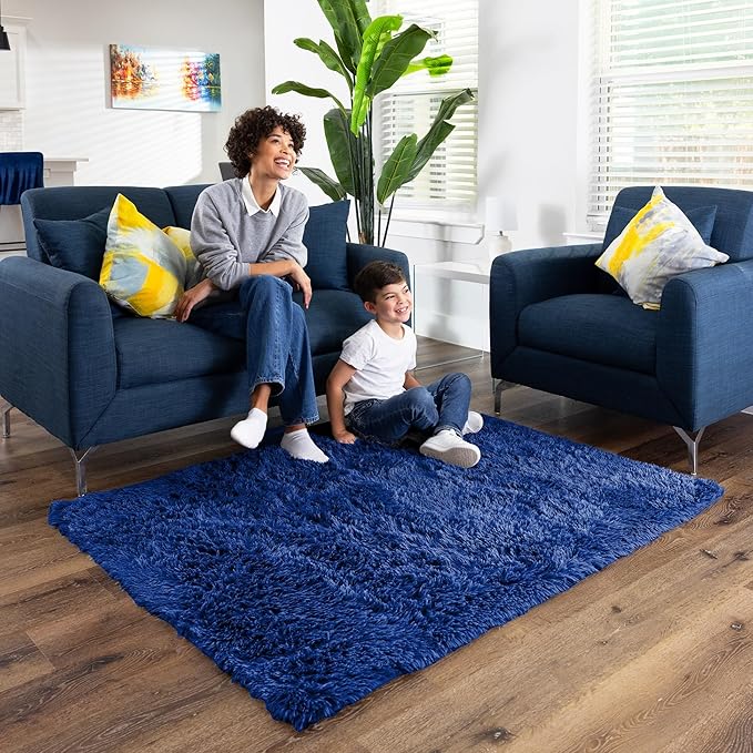 Ophanie Blue Rug, Boys 4x6 Rugs for Bedroom Royal Dark Blue Carpet Nursery Aesthetic, Kids Playroom Navy Area Rugs for Girls Teen Home Decor, Fluffy Shag Bedside Floor Living Room Carpet