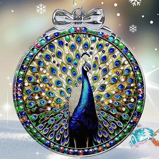 Peacock Stained Glass Christmas Ornament - Hanging Ornaments for Christmas Tree Decorations -Holiday Keepsake Present Exchange Idea