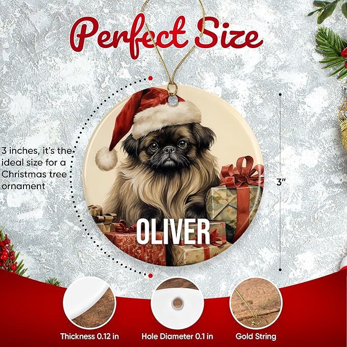 Pekingese Personalized Dog Ornament - Pet Ornament for Christmas Tree - 3" Round Ceramic - Printed in USA - Choose from 200 Breeds - Dog Mom & Dad - Xmas Decoration DOG0157