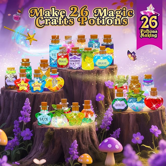 Fairy Magic Potions Kit for Kids, with DIY Magical House, 26 Mixed Magic Wizard Potion Bottles, Mystery Potions Craft Kit, Christmas Decorations Birthday Gifts for Age 6 7 8 9 10+ Year Old Girls Boys